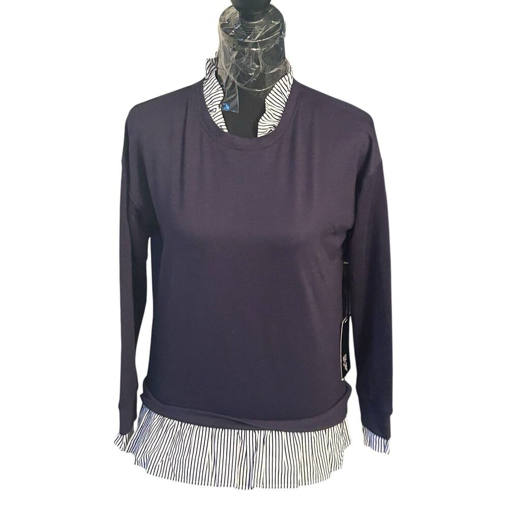 Olivia Warren Women's Sweater Shirt Blue Ruffled Blouse Under, Extra Small‎ NWT